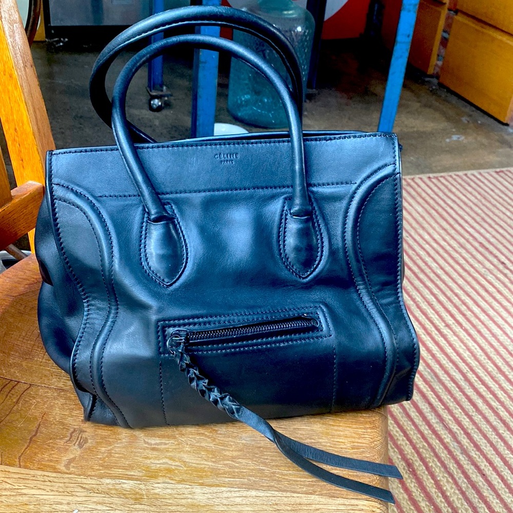 CELINE Micro Luggage Handbag in Black drummed calfskin